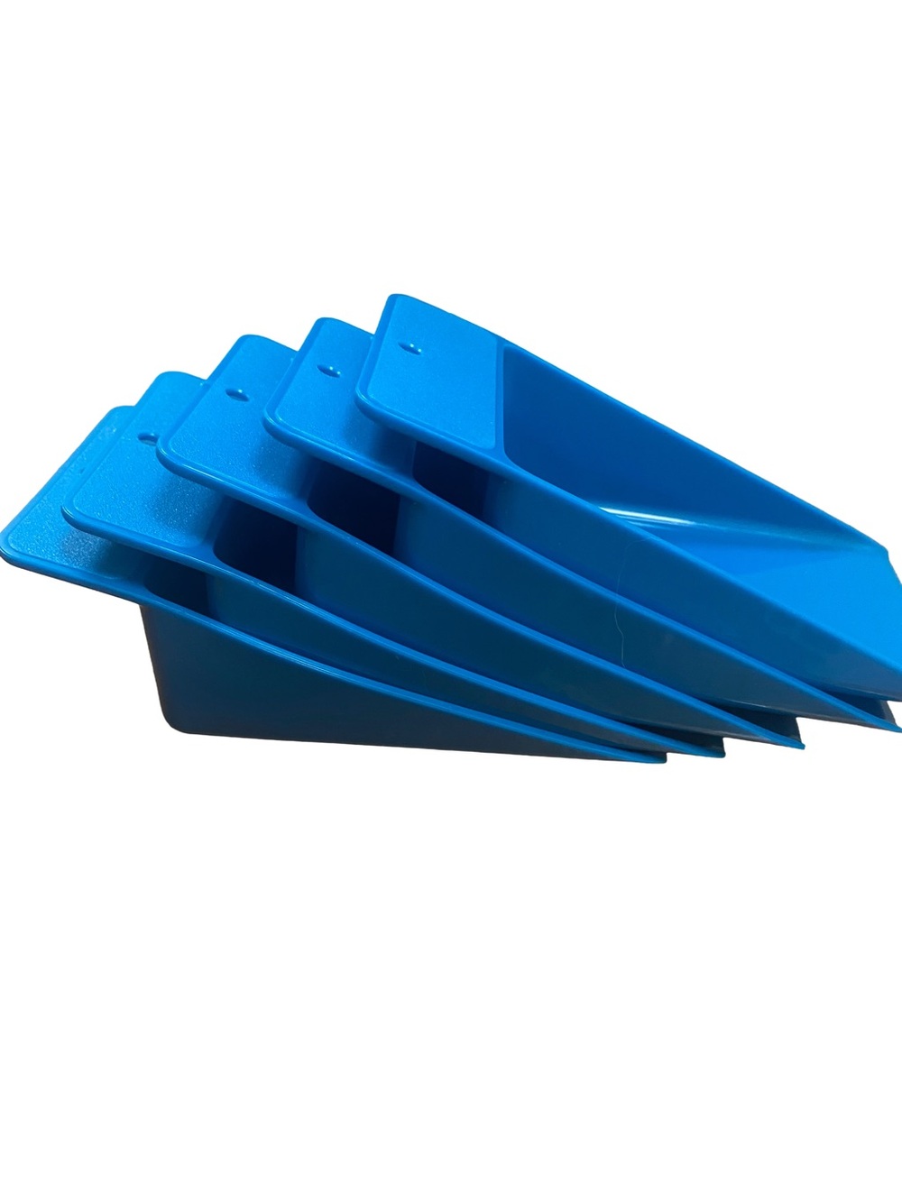 Tupperware Flat Scoops Set of 4 High Sides 6" Long blue